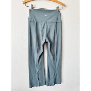 Yogalicious High Waist Yoga Pants Cropped Flare Split Hem Gray Blue‎ Size S